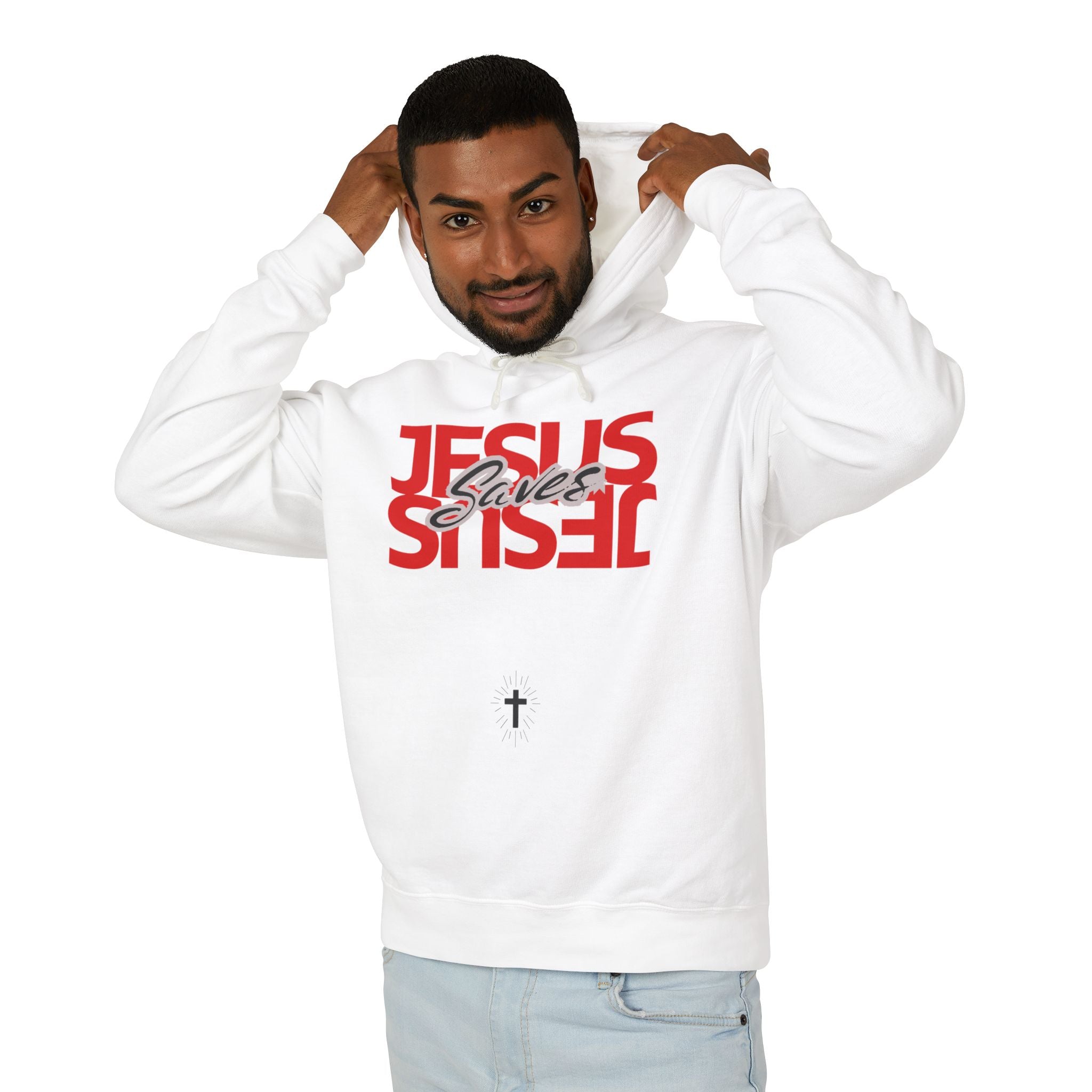 Jesus Saves Hoodie — Mirrored Red