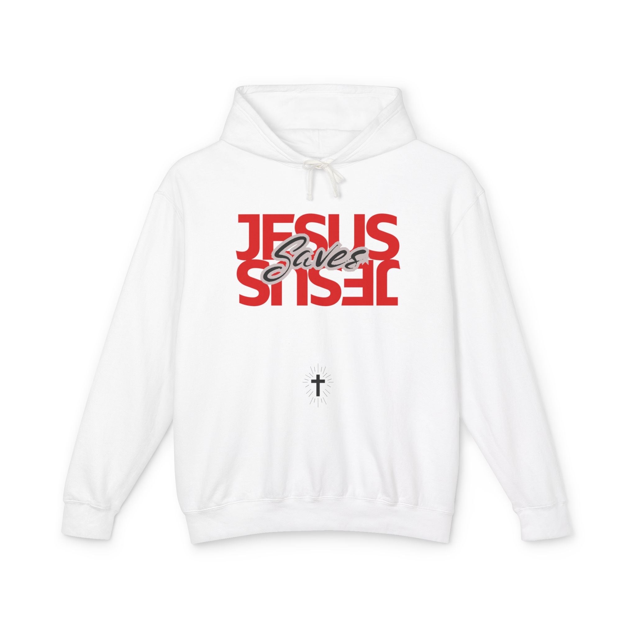 Jesus Saves Hoodie — Mirrored Red