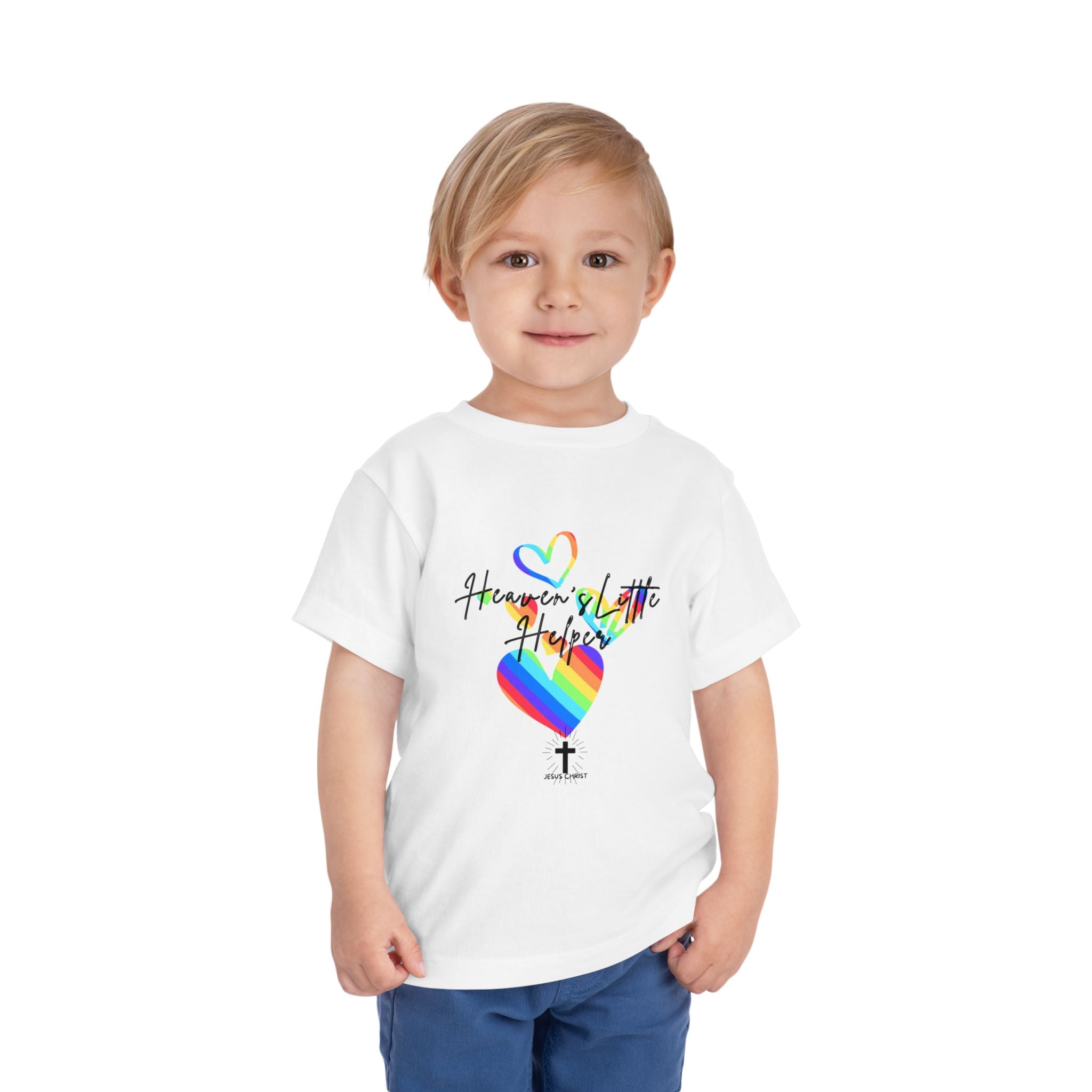 Kids Tee — "Heaven's Little Helper" Rainbow