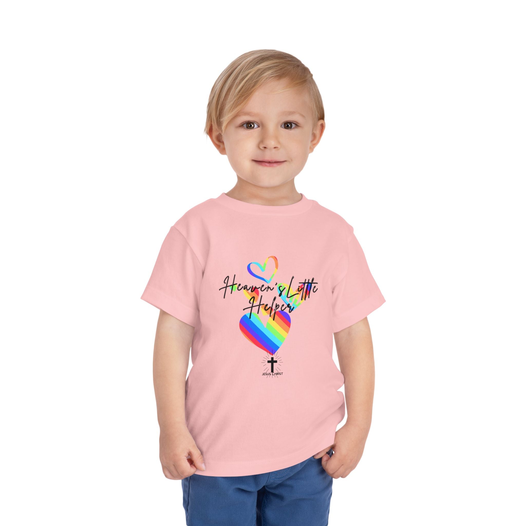 Kids Tee — "Heaven's Little Helper" Rainbow