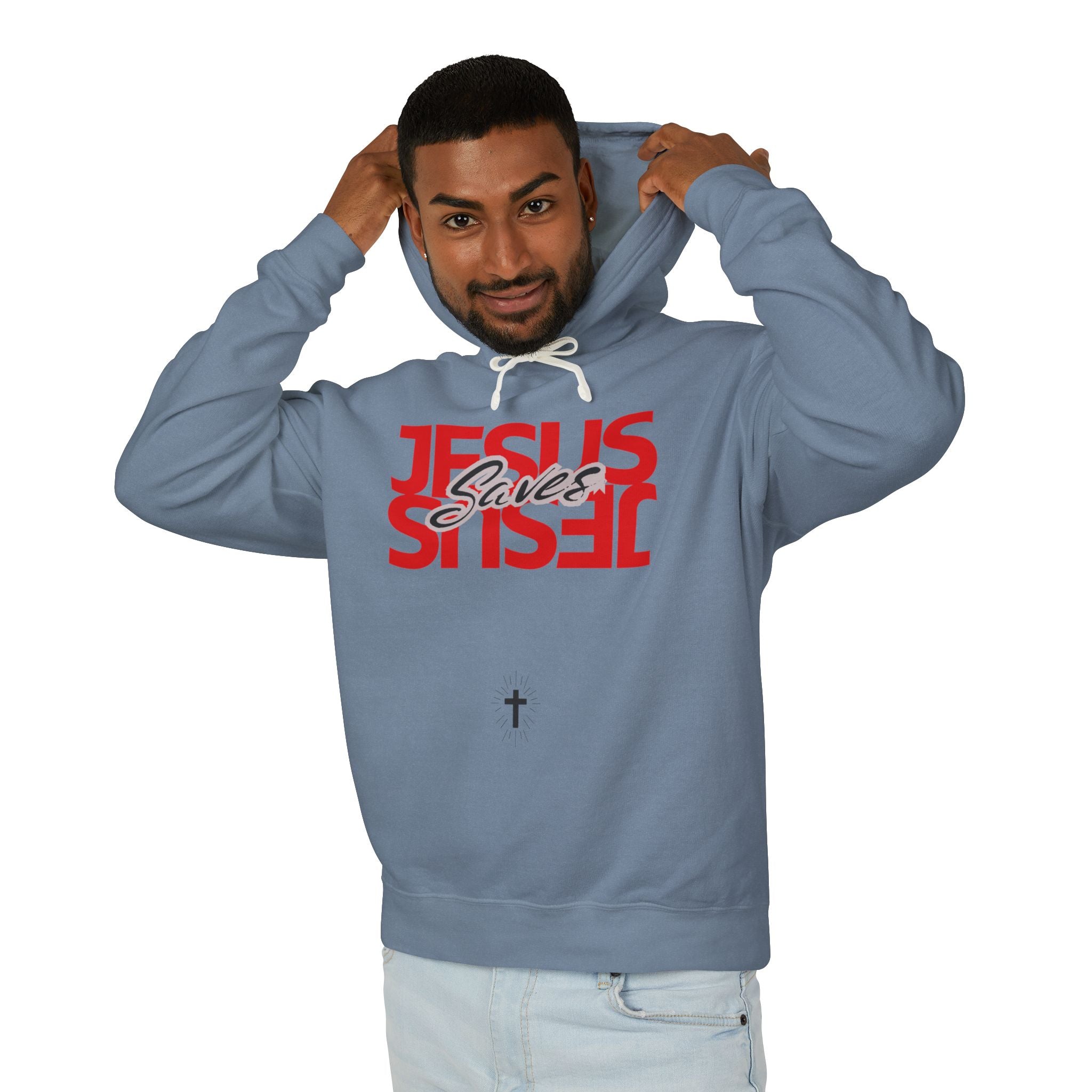 Jesus Saves Hoodie — Mirrored Red